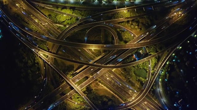 航拍视角下的上海夜景张江立交桥俯拍4K高清视频视频素材